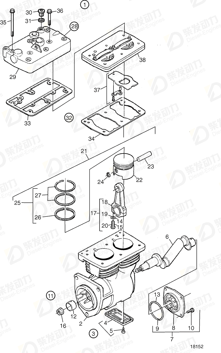 volvo penta Valve kit 3091739 Drawing